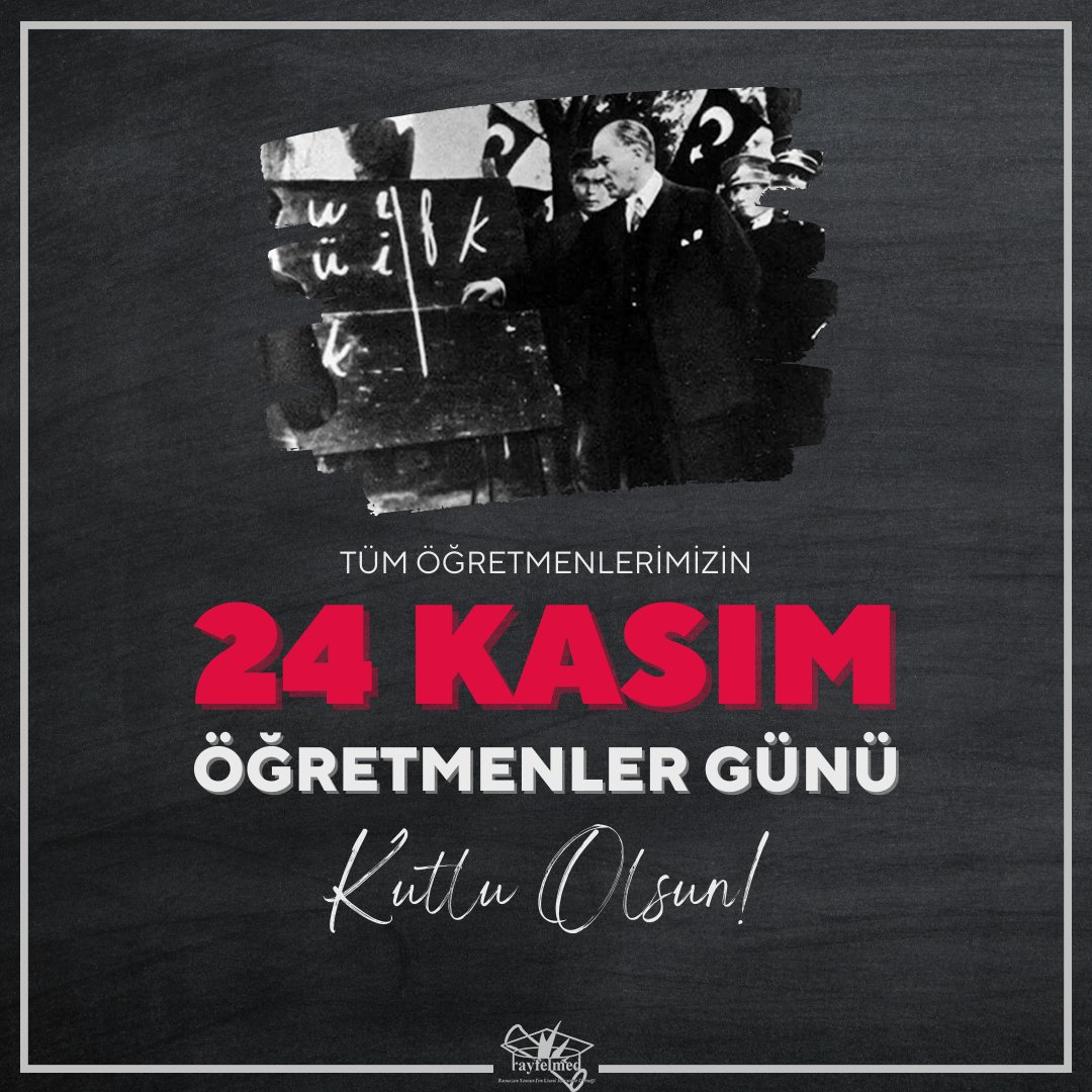 "Öğretmenler; Yeni nesli, Cumhuriyetin fedakâr öğretmen ve eğitimcilerini, sizler yetiştireceksiniz ve yeni nesil, sizin eseriniz olacaktır…"

Başta Başöğretmen Mustafa Kemal Atatürk olmak üzere tüm saygıdeğer öğretmenlerimizin 24 Kasım Öğretmenler Gününü kutluyoruz.