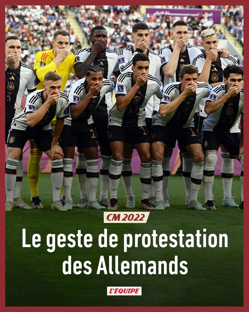Les Allemands se couvrent la bouche avant la rencontre

En amont du match contre le Japon, les joueurs allemands ont masqué leur bouche pour la photo d'équipe

Le Mondial en direct : ow.ly/t8br50LLXMG

#GERJPN