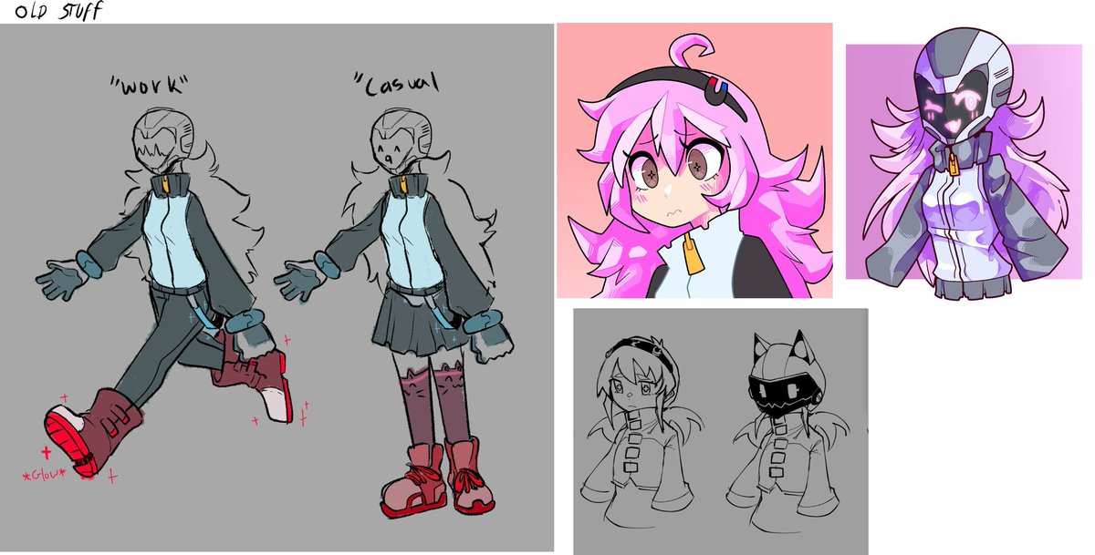 [Backlog] Helmet Redesign!
This is Helme, a young prodigy that works in the R&amp;D department on the biggest mega corporation in her world.
She has magnetism abilities and social anxiety so she talks through an android avatar she made herself https://t.co/ijIVKoErz1 