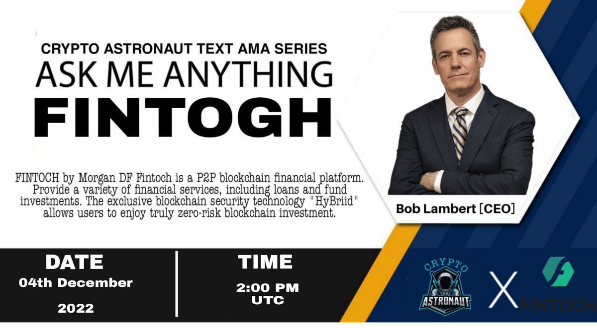 CryptoAs_TW's tweet photo. 📢 We're thrilled to announce our next #AMA with "FINTOGH"on 04th,December,at 2:00PM UTC

🏦Venue:@CryptoAstronaut1
🏅🏆 Reward Pool: $50

〽️ Rules
✅ Follow @CryptoAstronuat &amp; @DFintoch
✅ Like &amp; Retweet
✅ Comment Your Questions &amp; Must Like,Retweet &amp; Follow. https://t.co/Y4R25CYZI3