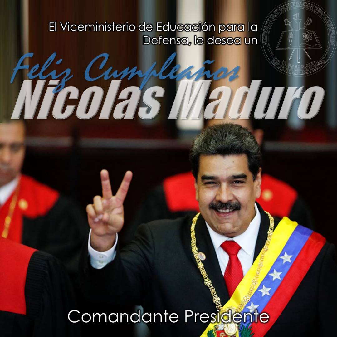 #23Nov La gran familia de <a href="/Educacion_MPPD/">Viceministerio de Educación para la Defensa</a>, felicita a nuestro Presidente y CJ <a href="/NicolasMaduro/">Nicolás Maduro</a>, por arribar a un año más de vida. Gracias por su gran esfuerzo, amor y entrega, en defensa de nuestra Patria ¡Felicidades! #FelizCumpleañosPdteMaduro