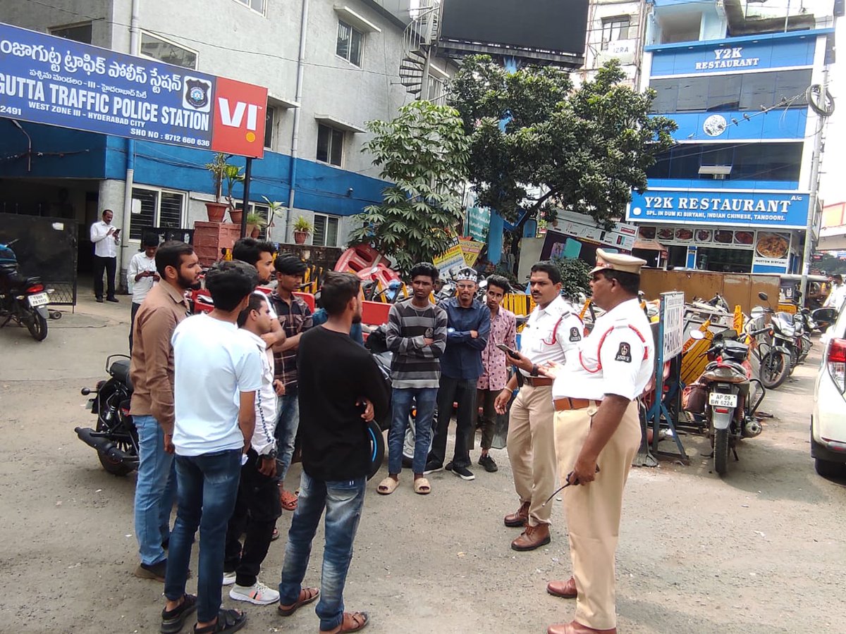 Panjagutta Traffic Police educating the wrong side driving and triple riding riders about the challans of our special drive at Panjagutta junction.