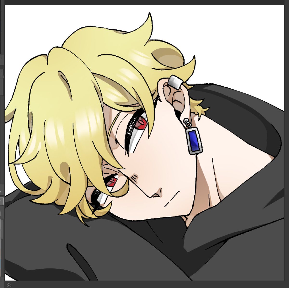 1boy blonde hair red eyes male focus solo jewelry earrings  illustration images