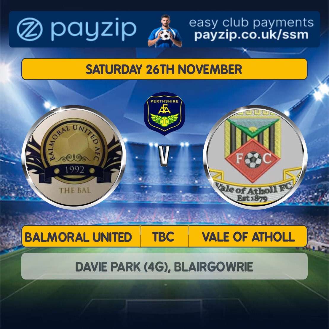 Next Fixture:

📅 - 26 Nov

🏆 - Perthshire Cup 1st Rnd 

🆚 - Vale of Atholl

📍 - Davie Park (4G), Blairgowrie

⏰ - 1.30pm

All support welcome and appreciated. 

You can also follow us on Instagram 👉🏻 @balmoralunitedafc

Facebook 👉🏻 Balmoral Bill

MTB