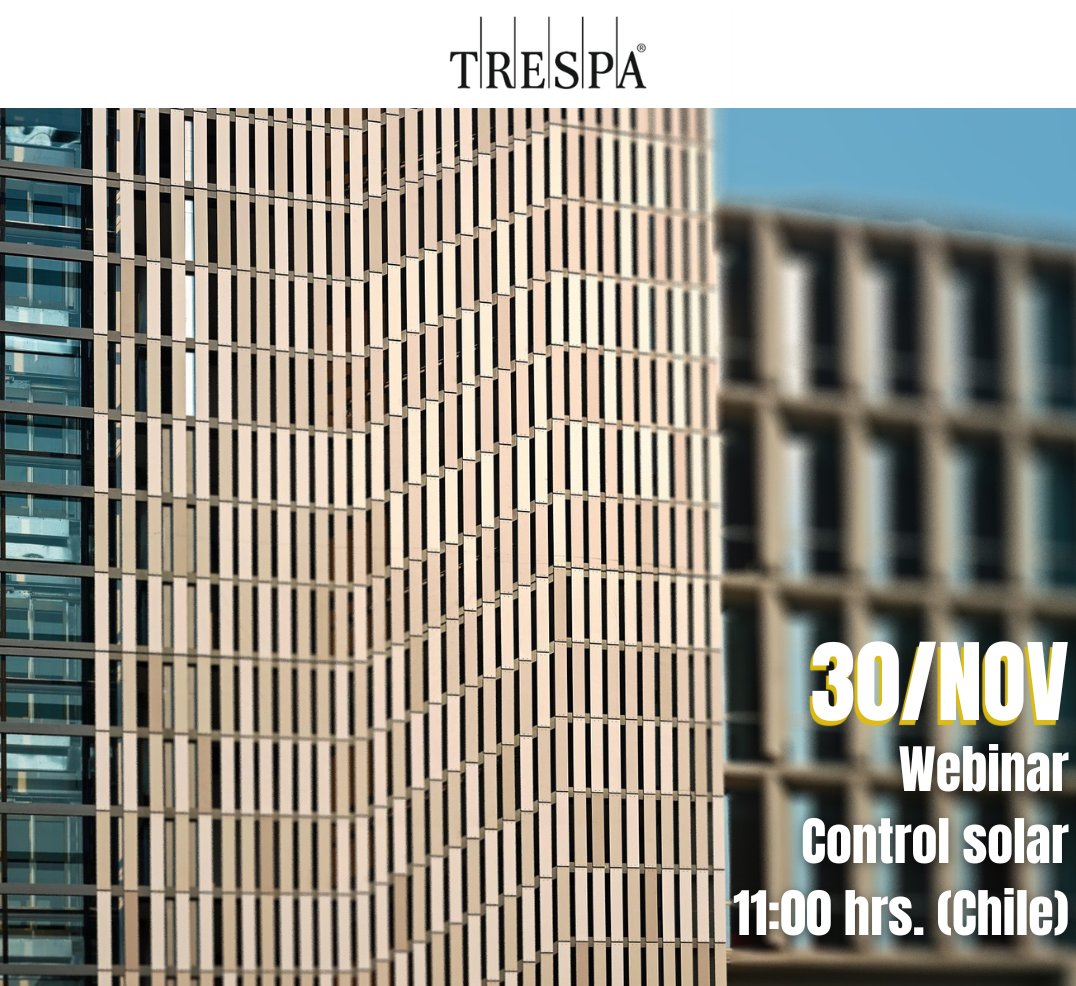 ChileGBC's tweet photo. #Súmate al último encuentro del 2022 de nuestra empresa socia @TrespaChile "Aplicaciones de Trespa en control solar".

Miércoles 30 noviembre a las 11:00 hrs. 

Inscripción acá: https://t.co/pkY6Fh65BF

#SocioChileGBC https://t.co/GYshZWbetl