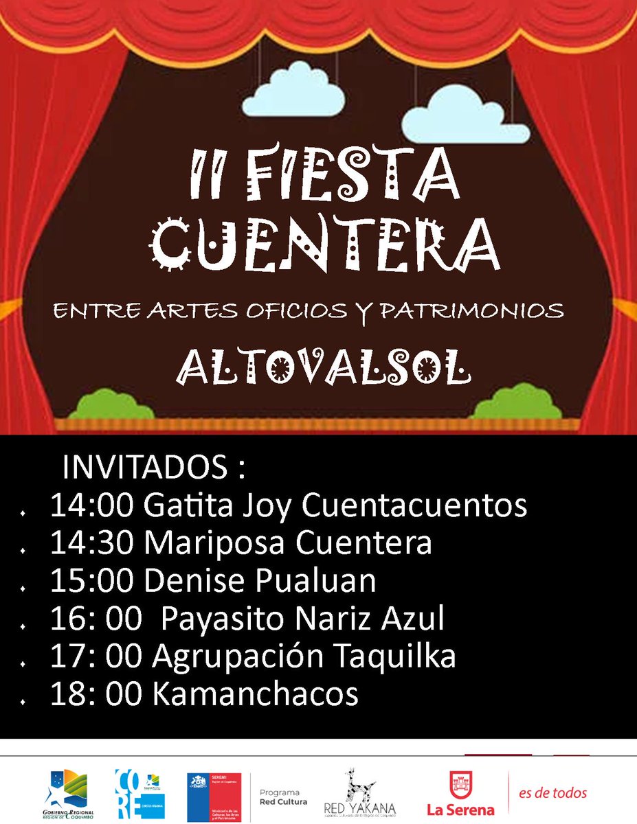 ¡FIESTA CUENTERA!👏📍
Este 27 de noviembre te invitamos a disfrutar de este nuevos encuentros culturales junto a cuenta cuentos, música y más. 
+Información 👇