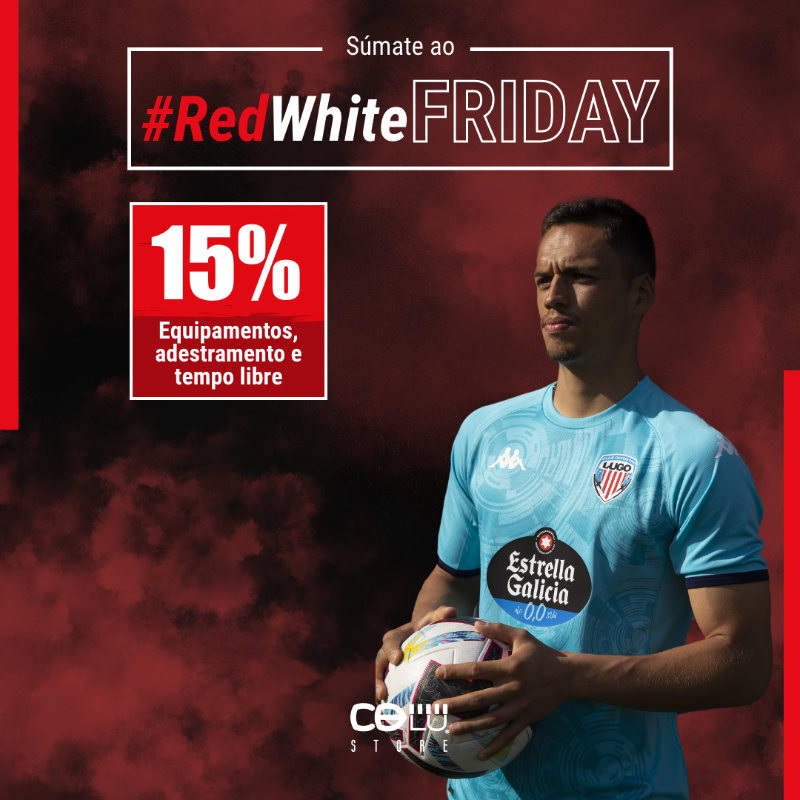CDeportivoLugo's tweet photo. Seguimos desfrutando das mellores ofertas durante o #RedWhiteFriday! ❤️🤍

Todos estes produtos oficiais do club están a un 𝟭𝟱% 𝗱𝗲 𝗱𝗲𝘀𝗰𝗼𝗻𝘁𝗼 na nosa tenda online e física 😱

🚨 Tedes ata o domingo 27 de novembro, non o deixes de lado! 

#ForzaLugo