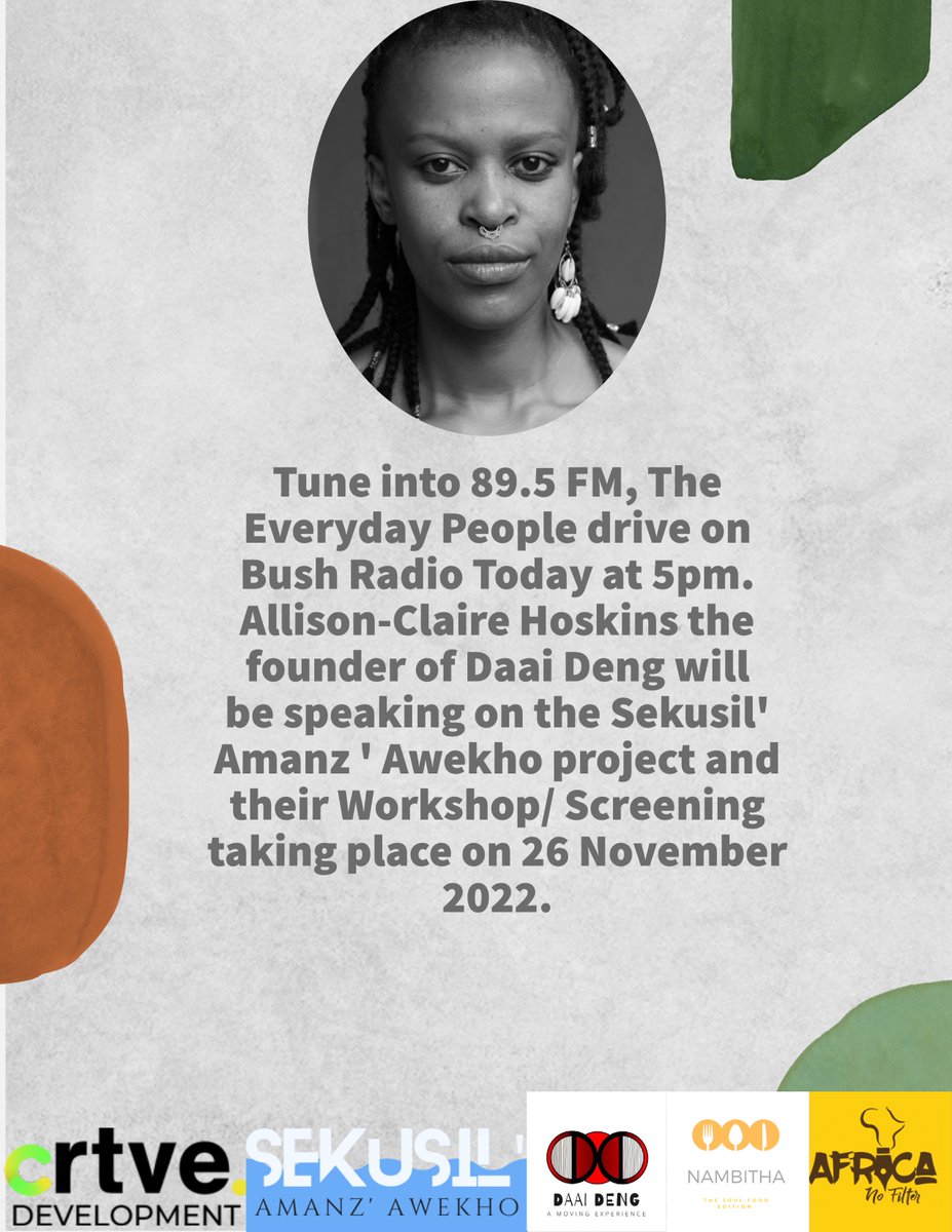 Good people tune into 89.5FM today at 5pm. I'll be on <a href="/EPonBushRadio/">Everyday People - BushRadio 89.5FM</a> speaking on the Sekusil' Amanz' Awekho project and the workshop screening taking place on 26 November 2022 <a href="/FossilSoul/">Christie | Gog' Shweleza</a> <a href="/crtvedevelop/">Crtve Development</a>