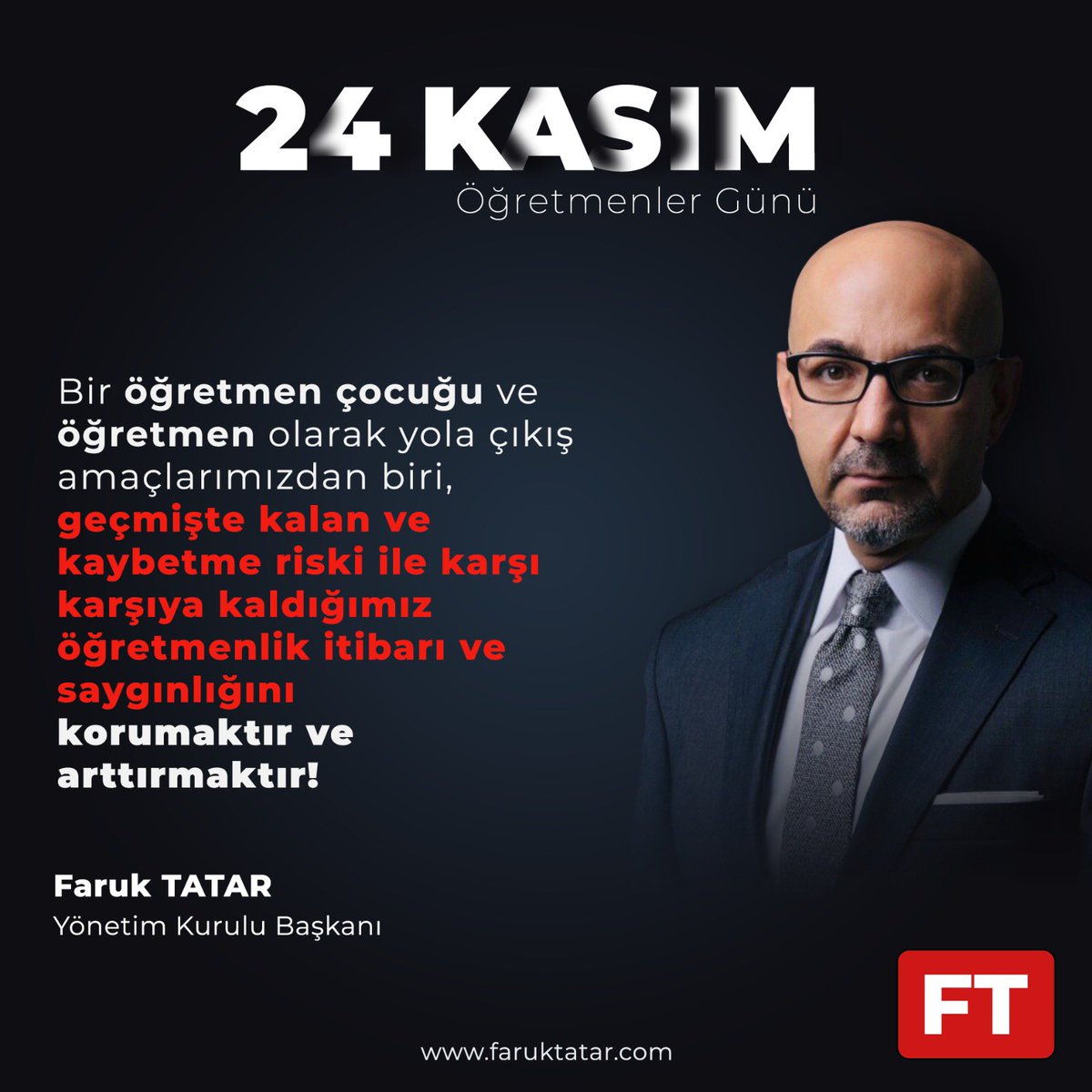 Öğretmenlik ile çok adım atılması hepimizin kabul ettiği bir gerçek.Ancak bunları beklemeden teknolojik dezenformasyon ile kuşak değişimini bahane etmeden,bizi biz yapan değerlerimizden biri olan ÖĞRETMENE SAYGIYI yaşatmak herkesin sorumluluğudur.İYİKİ ÖĞRETMENİM 🙏🧿🇹🇷 #24kasım