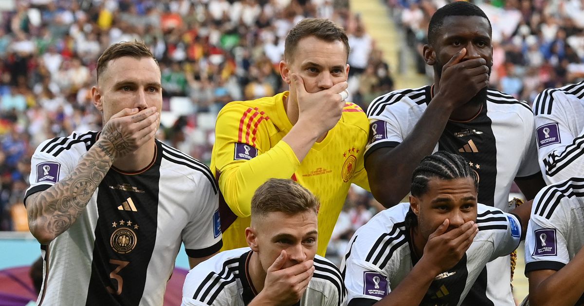Germany players cover mouths in team photo amid armband row reut.rs/3grj6R5