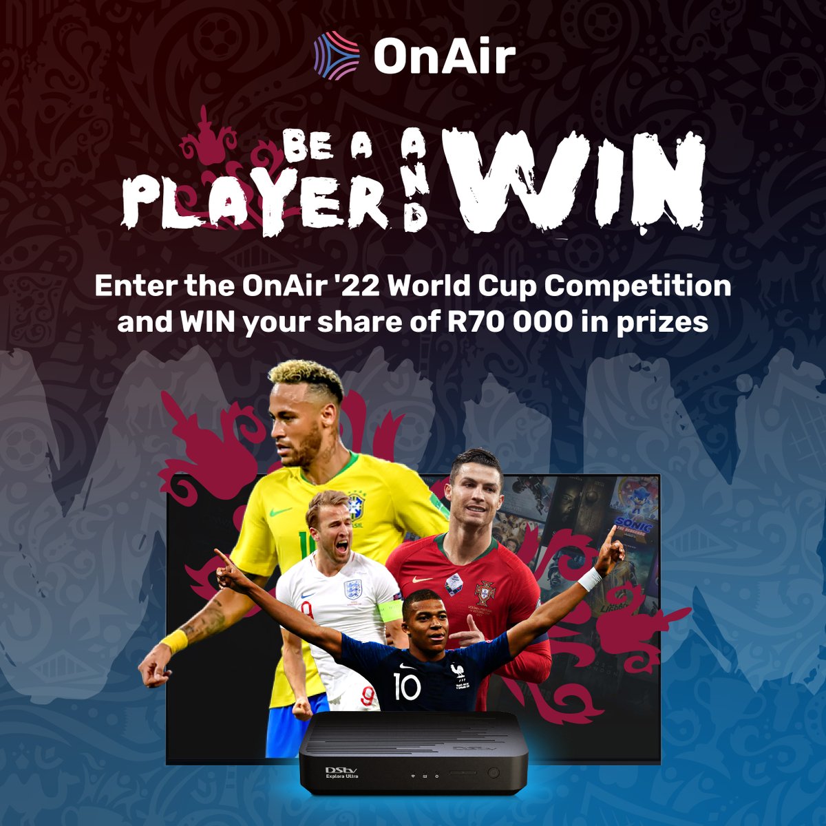 OnAirTV_'s tweet image. OnAir’s biggest competition is here! 😲 Score your share of R70 000 in grand prizes &amp;amp; weekly prizes. Get your name in the game 👉 bit.ly/3GFIT2l

#OnAir #Play2Win #FIFAWorldCup22