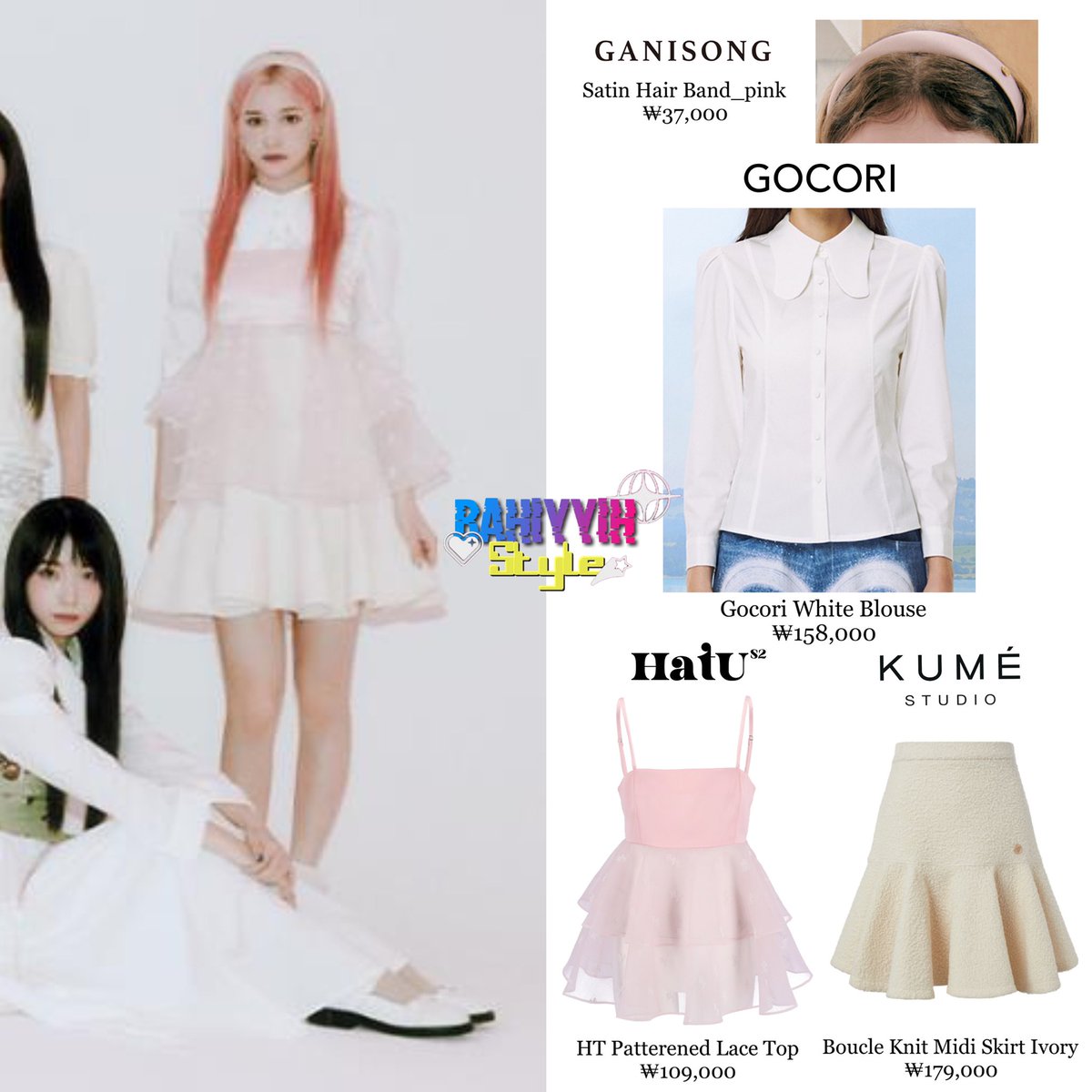 hiyyihstyle's tweet photo. 221123 ~ Kep1er for #cosmopolitankorea

💌#ganisong Satin Hair Band_pink (₩ 37,000)
💌#gocoricitygardener Gocori White Blouse (₩ 158,000)
💌#hatus2 HT Patterened Lace Top (₩109,000)
💌#kume Boucle Knit Midi Skirt Ivory (₩179,000)

#휴닝바히에 #HUENING_BAHIYYIH #Kep1er #케플러 https://t.co/XLrwBOEyGR