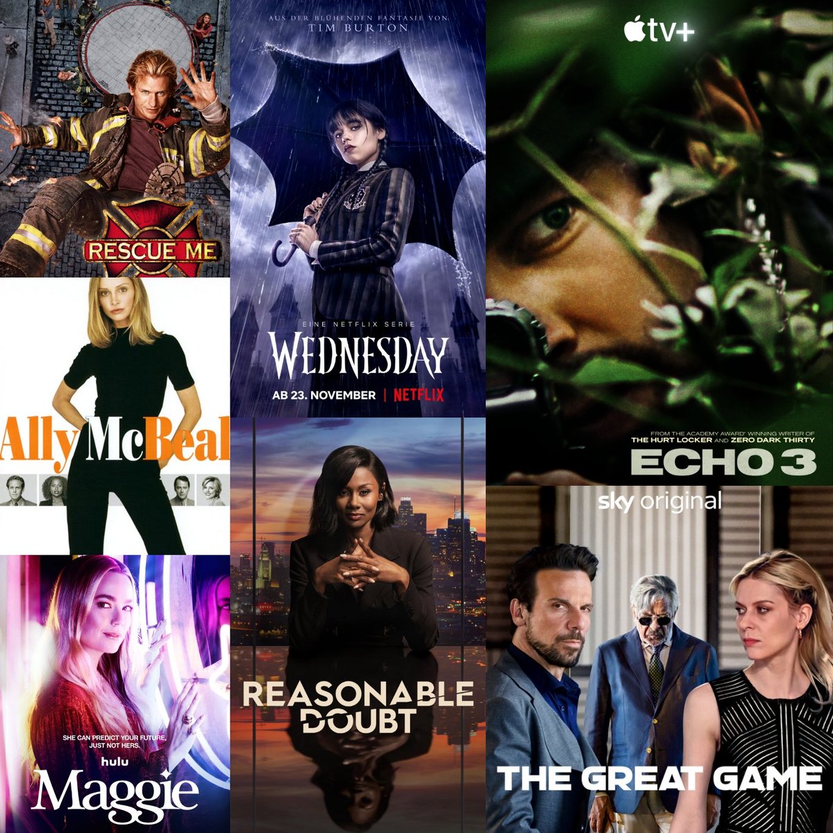 StreamingDings's tweet photo. Heute Neu bei:
Netflix➡️ Wednesday -Staffel 1-
Disney+➡️ Maggie -Staffel 1-
Reasonable Doubt -Staffel 1-
Ally McBeal -Staffel 1-5-
Rescue Me -Staffel 1-6-
WOW➡️ The Great Game -Start Staffel 1-
AppleTv+➡️ Echo 3 -Start Staffel 1-
#Netflix #Wednesday #DisneyPlus #WOW #AppleTVPlus https://t.co/1dWXtvZOEV