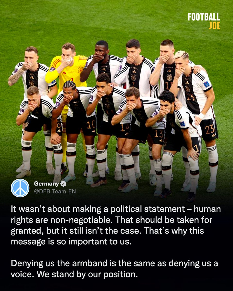 FootballJOE's tweet photo. Germany's stance is clear. They will not be silenced 👏 https://t.co/MDJOvLbhrm