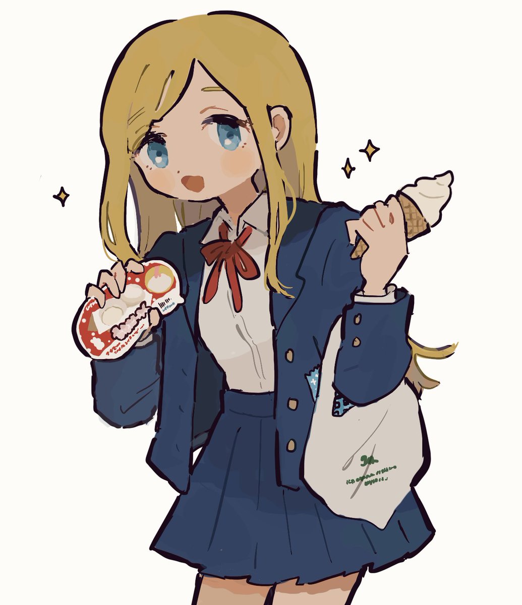 1girl solo food blonde hair skirt long hair ice cream cone  illustration images