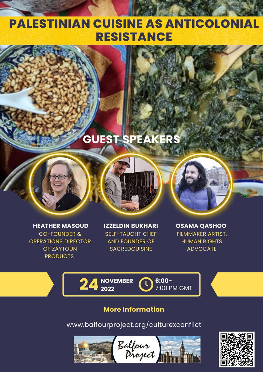 BritPalProject's tweet image. TOMORROW: Palestinian Cuisine as Anticolonial Resistance - mailchi.mp/balfourproject…

#hummous #falafel #malfouf #maqluba #kibbeh #musakhan #palestine #palestinian #palestinianfood #mansaf #knafeh