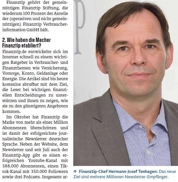 hjtenhagen's tweet photo. Nicht nur 1,05 Millionen Abonnenten für den @Finanztip Newsletter, auch 388.000 Follower auf YouTube, 350.000 auf Tik Tok und hoch gesteckte Ziel. Zu den Millionen Ratgeber-Nutzer/inne/n jeden Monat.  Finanztip bilanziert in der neuen Ausgabe von #kresspro - von @wolfagunter1 https://t.co/VEz3IyFKjb