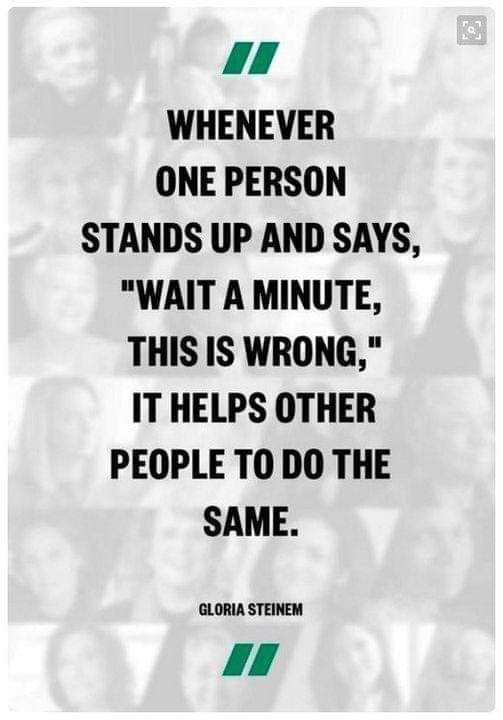 WilkinsonBytes's tweet photo. #WednesdayWisdom from @GloriaSteinem That great #secondwave #feminist #writer #activist #publisher #genderquake Be brave. Always be a seeker of equal and fair treatment, truth and justice. Stand up and speak out when they are under threat ... @EverydaySexism https://t.co/GzWNpbFrOX