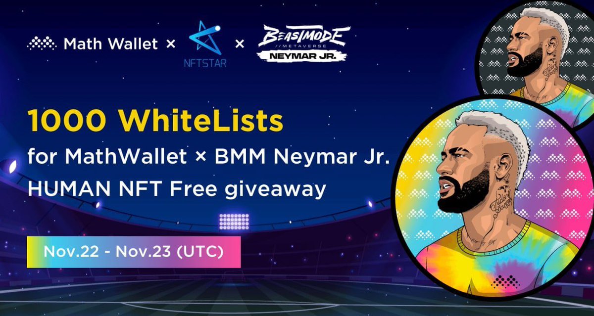 genesiszerohub's tweet photo. Airdrop - Math Wallet x BMM Neymar NFT - Chain ETH
๐ Prize: Get whitelist 01 NFT | Winners: 1000 random
โฐ Deadline: 23.11.2022
๐Register link ๐๐ป https://t.co/YGe1TTowvN
- Connect Metamask wallet
- Follow twitter, submit mail
- Share to earn more ticket
#GenesisZero https://t.co/qpnYWjA8J4