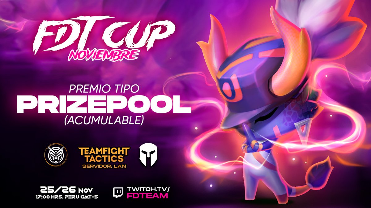 FDTeamOrg's tweet image. Ya estamos a nada de realizar nuestro segundo torneo de #TFT, están invitados todos...!!
Este viernes 25 a los 5:00 PM (Perú)
Toda la info: youtube.com/watch?v=kjTjv9…