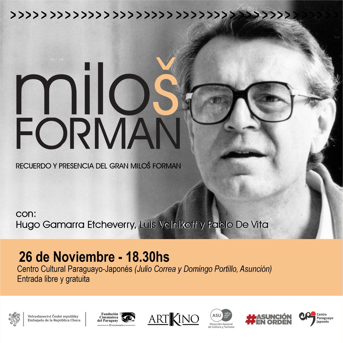cinematecapy's tweet photo. La Embajada de la República Checa, con el auspicio de la Fundación Cinemateca del Paraguay y Artkino Pictures de la Argentina, anuncian la realización del ciclo 𝗥𝗘𝗖𝗨𝗘𝗥𝗗𝗢 𝗬 𝗣𝗥𝗘𝗦𝗘𝗡𝗖𝗜𝗔 𝗗𝗘𝗟 𝗚𝗥𝗔𝗡 𝗠𝗜𝗟𝗢𝗦̌ 𝗙𝗢𝗥𝗠𝗔𝗡 con proyecciones y debates. https://t.co/EALt5Pm5oC