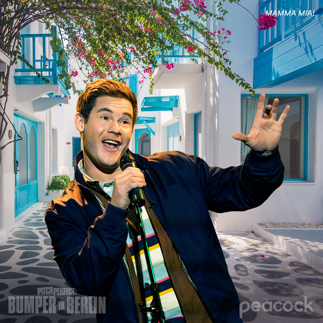 From Kalokairi to Berlin! Bumper's off to become an international superstar. 

Don’t miss #BumperInBerlin, a new chapter from the Pitch Perfect universe, streaming now on @Peacock.
