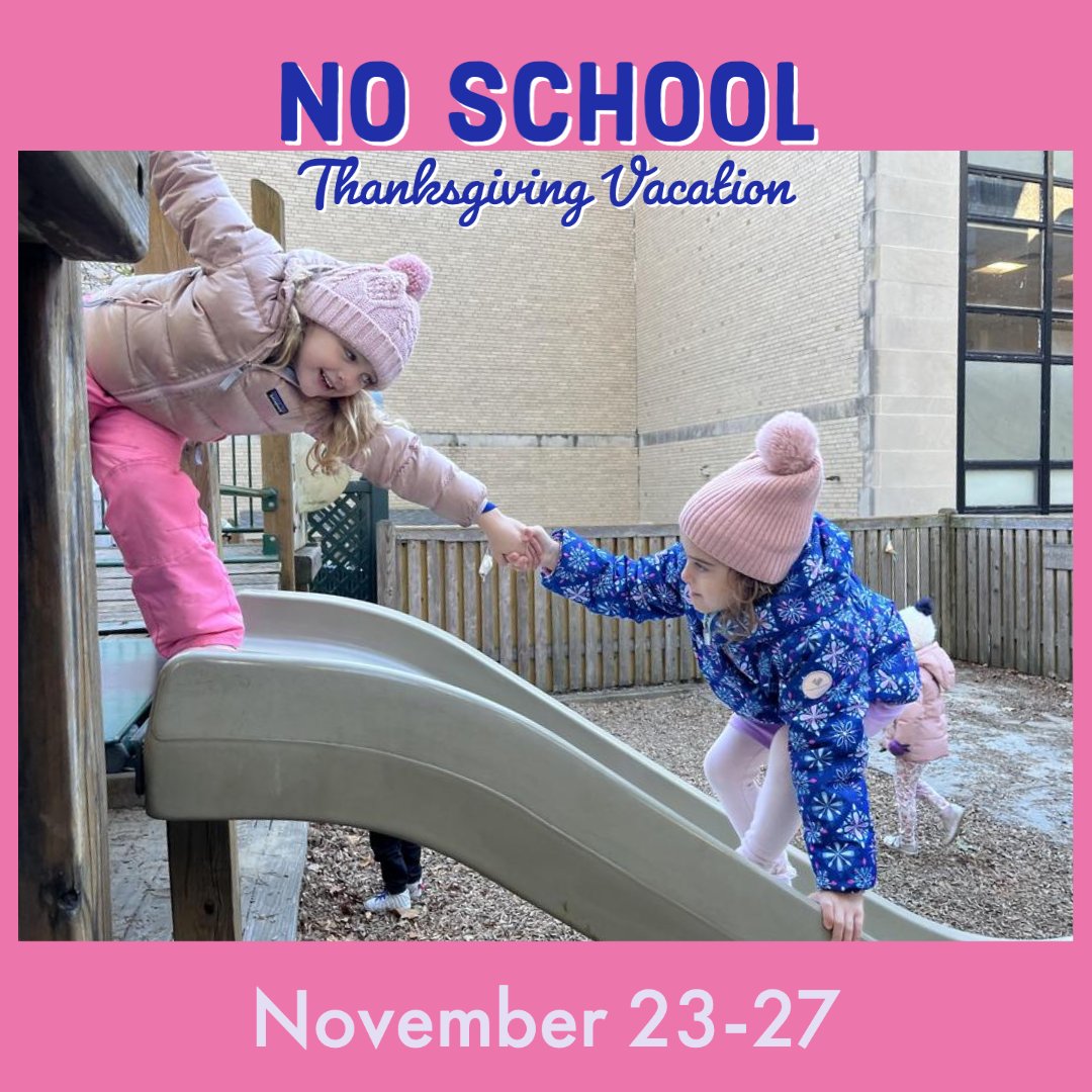 FJECC_TI_Boston's tweet photo. We hope you have a wonderful Thanksgiving vacation! The #FJECC will reopen on Monday, November 28th.
#preschool #PreK #Kindergarten #Toddler #ECE #EarlyEd #education #school #Thanksgiving #vacation #SchoolVacation #BostonMoms #BostonDads #BostonFamilies #play #friends #outdoors https://t.co/MpDqiMAgUF