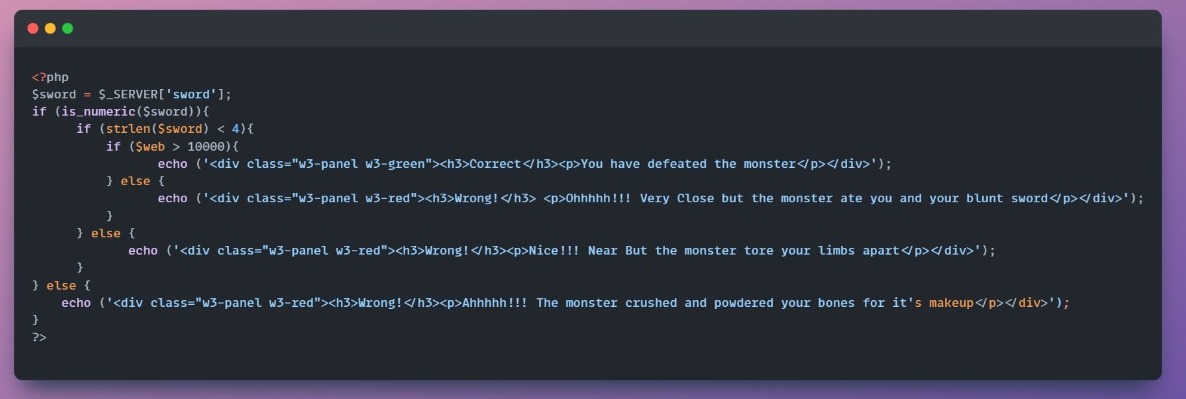 csau_ceg's tweet photo. What should be the value of the sword variable so that we could defeat the monster? (Hint: When there is "is_numeric" there is a way.)
#CyberSec #PHP #webdevelopment #bugbounty https://t.co/DxbxKTgYBe