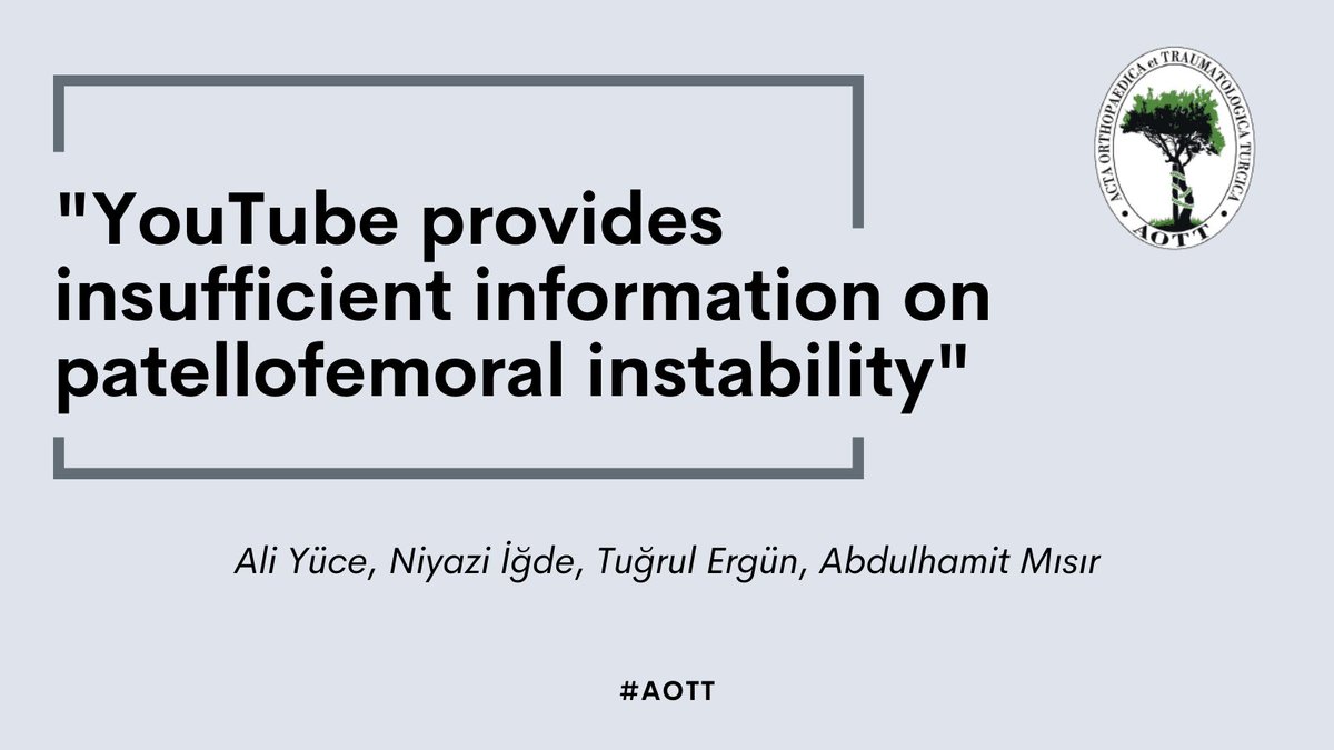 aottjournal's tweet photo. #YouTube has countless #educational #videos on different #health conditions. This study questions the quality of videos on #patellofemoral instability and reports interesting results! #AOTT *https://t.co/o4Apt5hwCK* https://t.co/iOxb3SOaj1