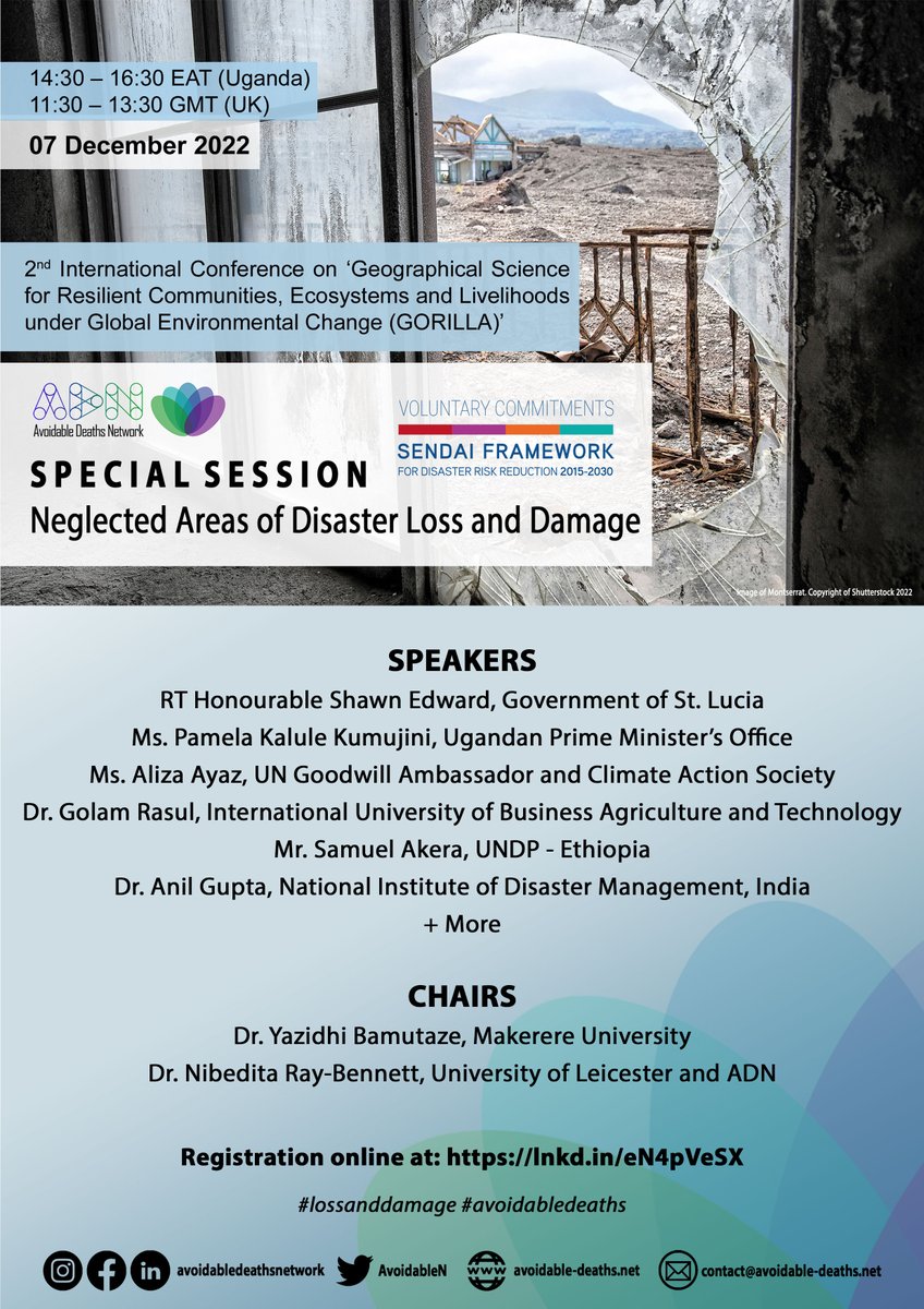 AvoidableN's tweet photo. SPEAKER ANNOUNCEMENT🎙 'Neglected Areas of Disaster #LossandDamage'

RT Honourable Shawn Edward
Ms. Pamela Komujuni
Ms. Aliza Ayaz
Dr. Golam Rasul
Mr. Samuel Akera
Dr. Anil Gupta

Registration: https://t.co/3PhiVoXWuC

#avoidabledeaths https://t.co/Z1Ei70Zffk