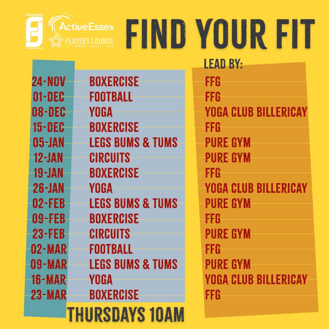 We are pleased to announce that we will be running a Mums Fitness Club at <a href="/playersloungeb/">PlayersLoungeBillericay</a> on a Thursday morning. 

Children are welcome also and will work with our FFG staff whilst you get the opportunity to work. 

Please get in touch for more information. 
<a href="/ActiveEssex/">ActiveEssex</a>