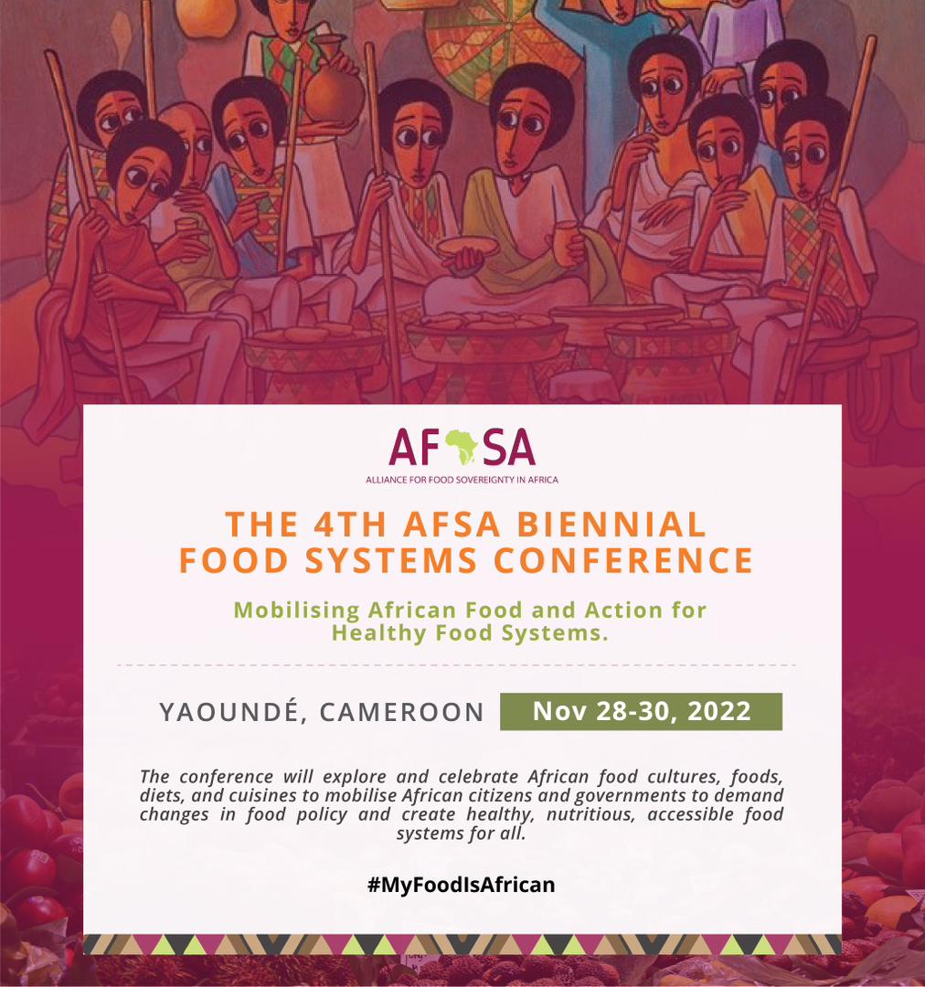 Afsafrica's tweet photo. THE 4TH AFSA BIENNIAL FOOD SYSTEMS CONFERENCE

In commemoration of the @_AfricanUnion Year of Nutrition 2022, AFSA will rally its members, African citizens &amp; governments to advance an #African perspective on #nutrition and #foodsystems.

Join our campaign, #MyFoodIsAfrican. https://t.co/ffEcPqmUb4