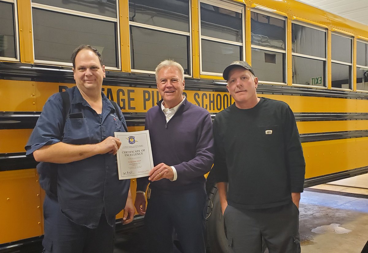 portageschools's tweet photo. Great job, Transportation! The PPS Transportation Department received a 100% on the latest state safety inspection. https://t.co/FPZZWfQmM5