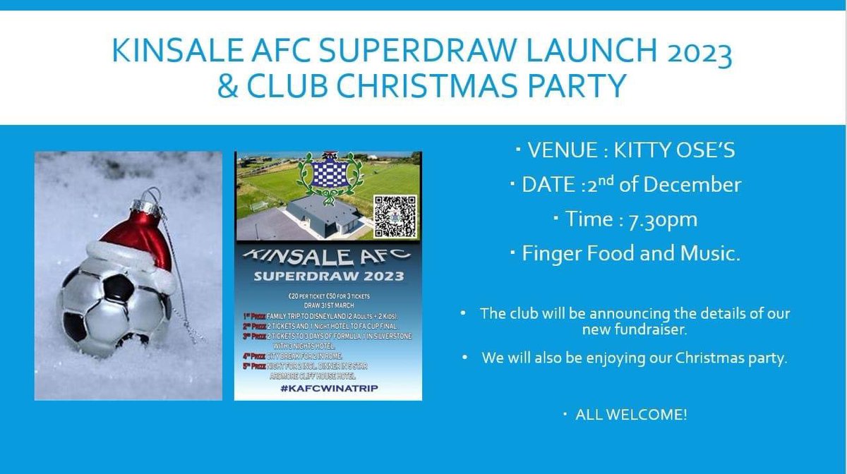 Very exciting new fundraiser being launched on the 2nd of December and Club Christmas party! #KAFCWINATRIP