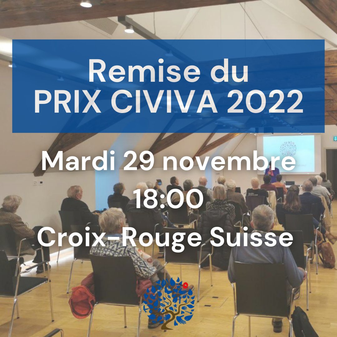 Save the date ! Mardi 29 novembre, nous remettrons le Prix CIVIVA 2022 à la <a href="/CroixRouge_CH/">Croix-Rouge suisse</a> pour la remercier de son grand engagement envers le service civil.

Inscriptions/Anmeldungen👉sekretariat@civiva.ch