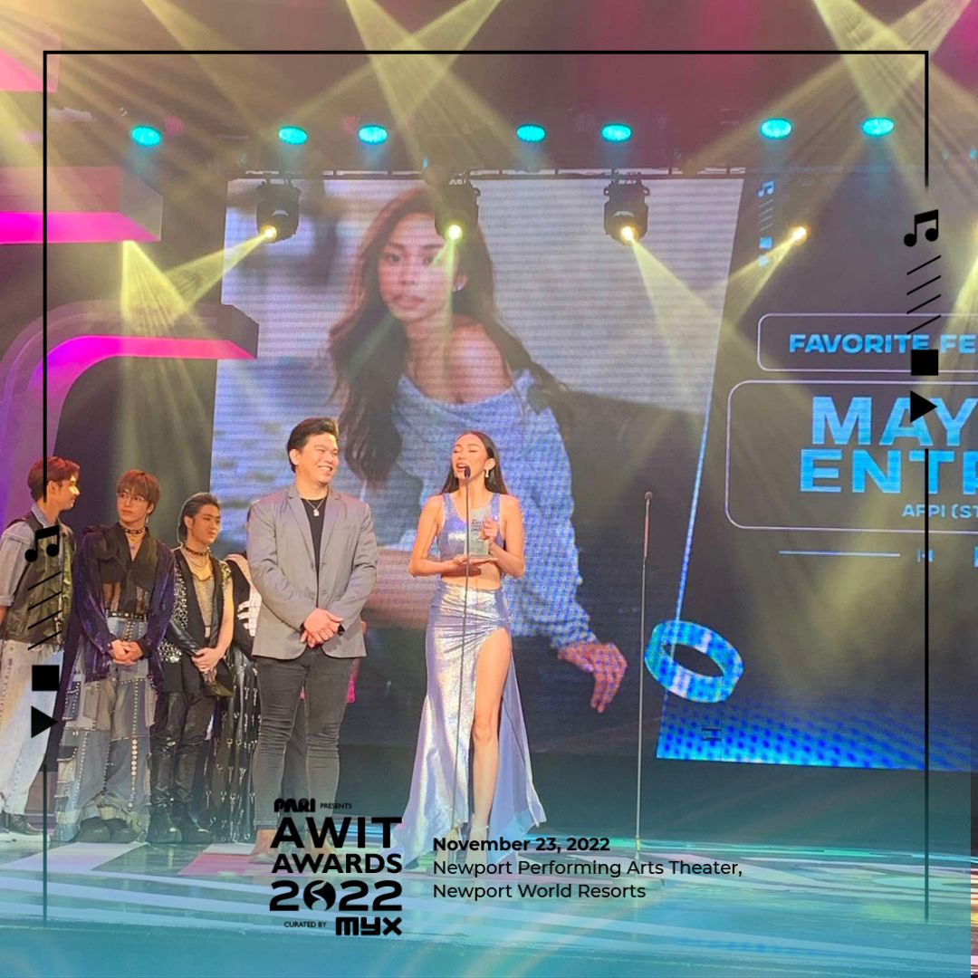 ABSCBN's tweet photo. YOU voted and now Maymay Entrata is taking home the #AwitAwards2022 Favorite Female Artist! Congrats, @maymayentrata07! https://t.co/Ty6ZUV2rLK