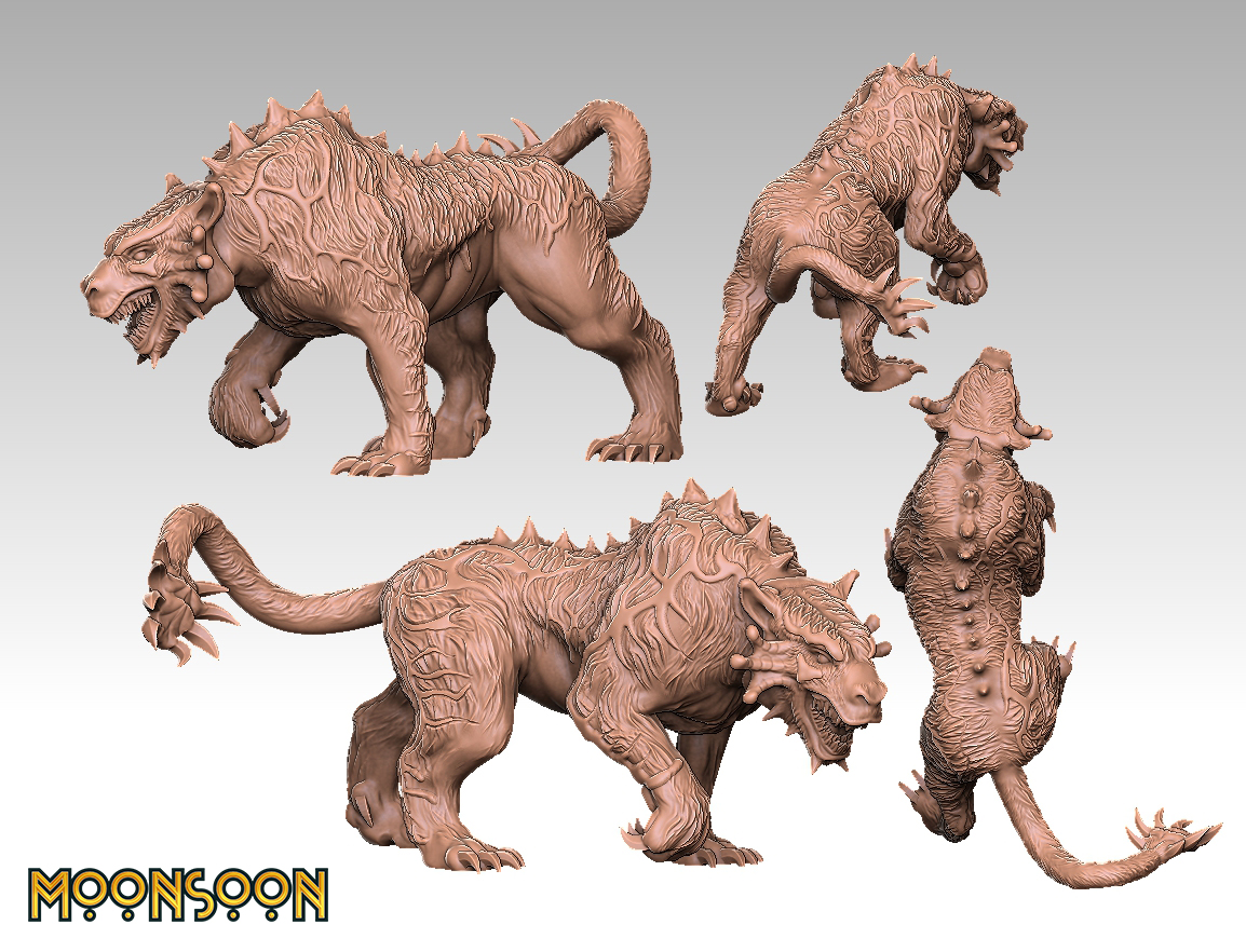 moonsoontooj's tweet photo. @desertedgm Our WIP is this beauty. We've been sculpting a ton of minis! Heroes, characters, beasts, you name it. 
Here's an apex predator from the Jungles of Tooj, the Shikaris. Roar! 
Sculpted for our upcoming #5e campaign setting.
#Fantasy #Beast #Monster #art https://t.co/7raIU39uts