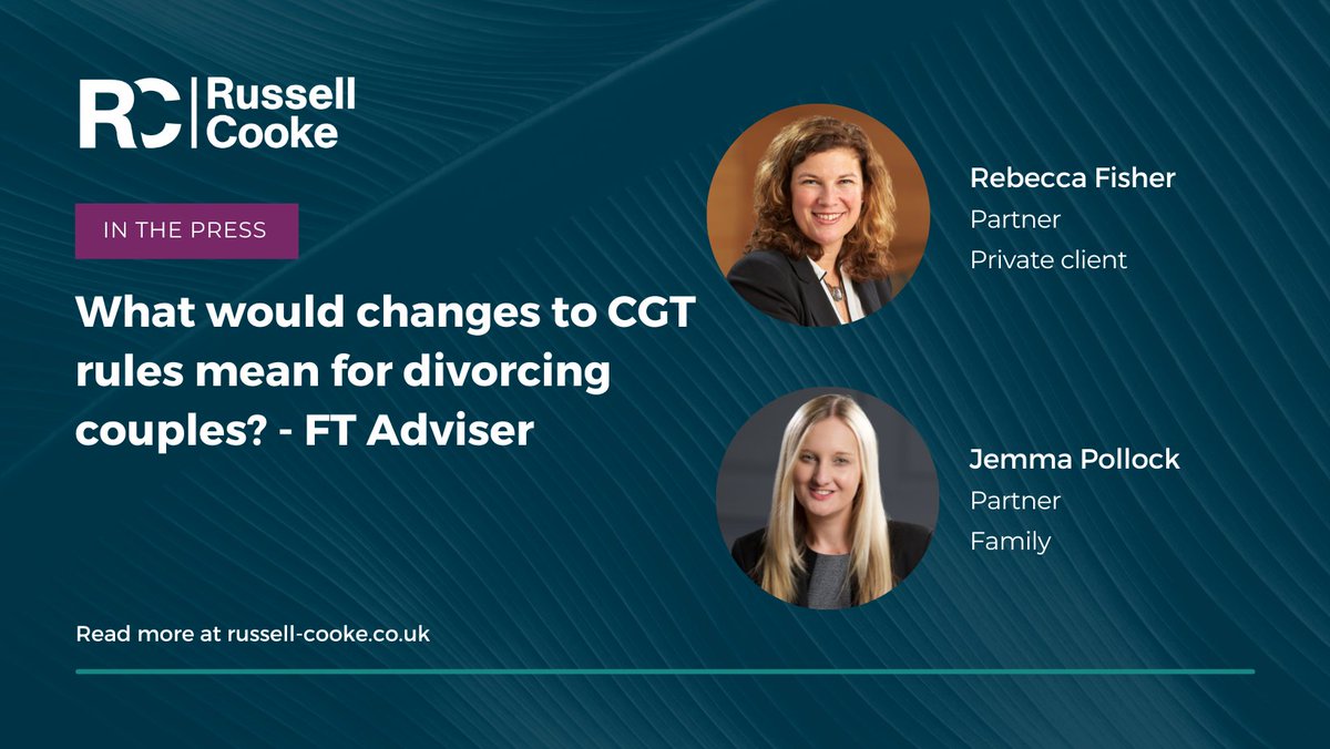Writing in FT Adviser, partners <a href="/LadyF79/">Rebecca Fisher</a> and <a href="/jemma_pollock13/">Jemma Pollock</a> discuss the changes to the capital gains tax rules for divorcing couples and explain that these new rules will not apply to cohabiting couples.
bit.ly/3gC0FZI #familylaw #privateclientlaw #cohabitingcouples