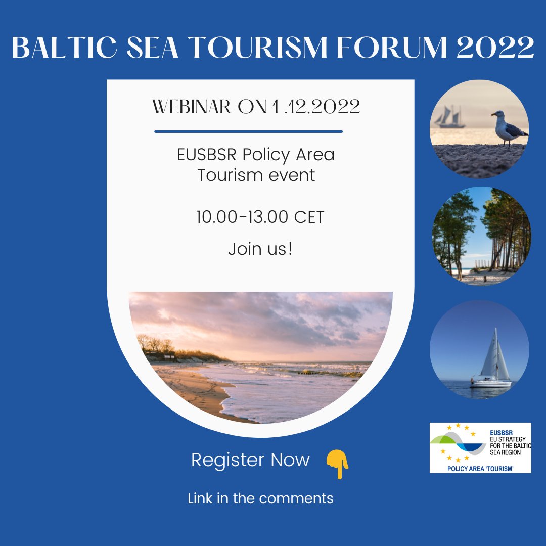 There is still time to register next week's Baltic Sea Tourism Forum!

Join us and enjoy the inspiring keynotes, meet well-known &amp; new partners and hear more about the upcoming possibilities for #tourism cooperation in #Balticsea region in 2023 and beyond!

#BSTF2022 #tourism