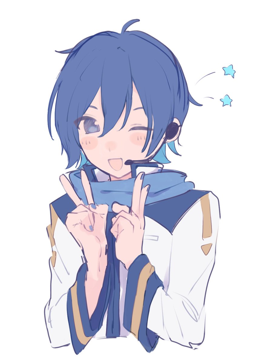 kaito (vocaloid) one eye closed blue hair 1boy male focus v upper body star (symbol)  illustration images