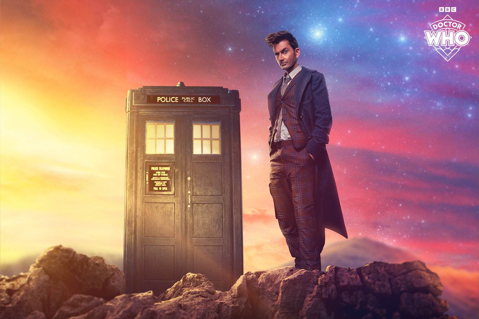 Promo photo of David Tennant as the Fourteenth Doctor