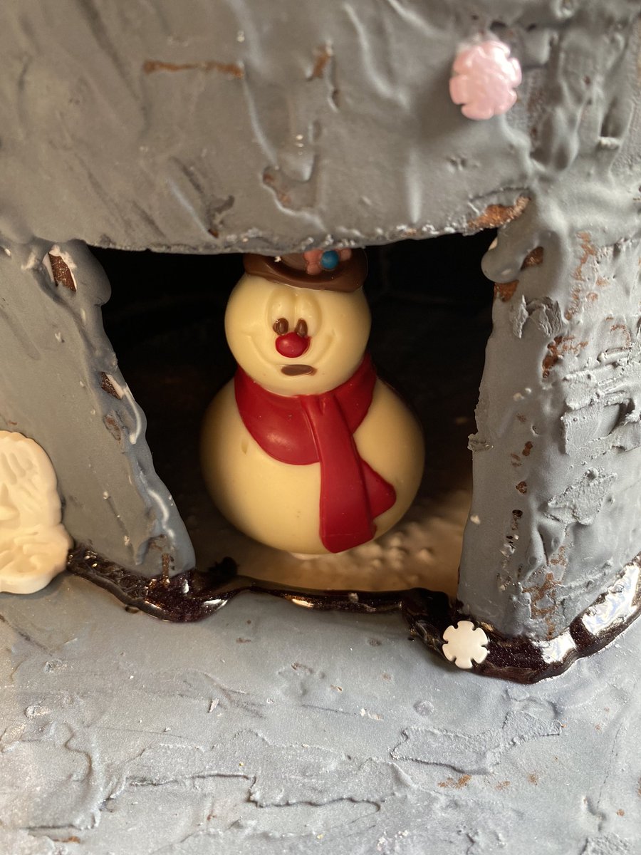 kathelburt's tweet photo. My @CommunityCOCF #FrostyTheSnowman top hat and #HocusPocus rabbit #gingerbread are now safely assembled and on display @parkside_hotel @HabitatVictoria Gingerbread Showcase #yyj. https://t.co/5QuOLcTJkL
