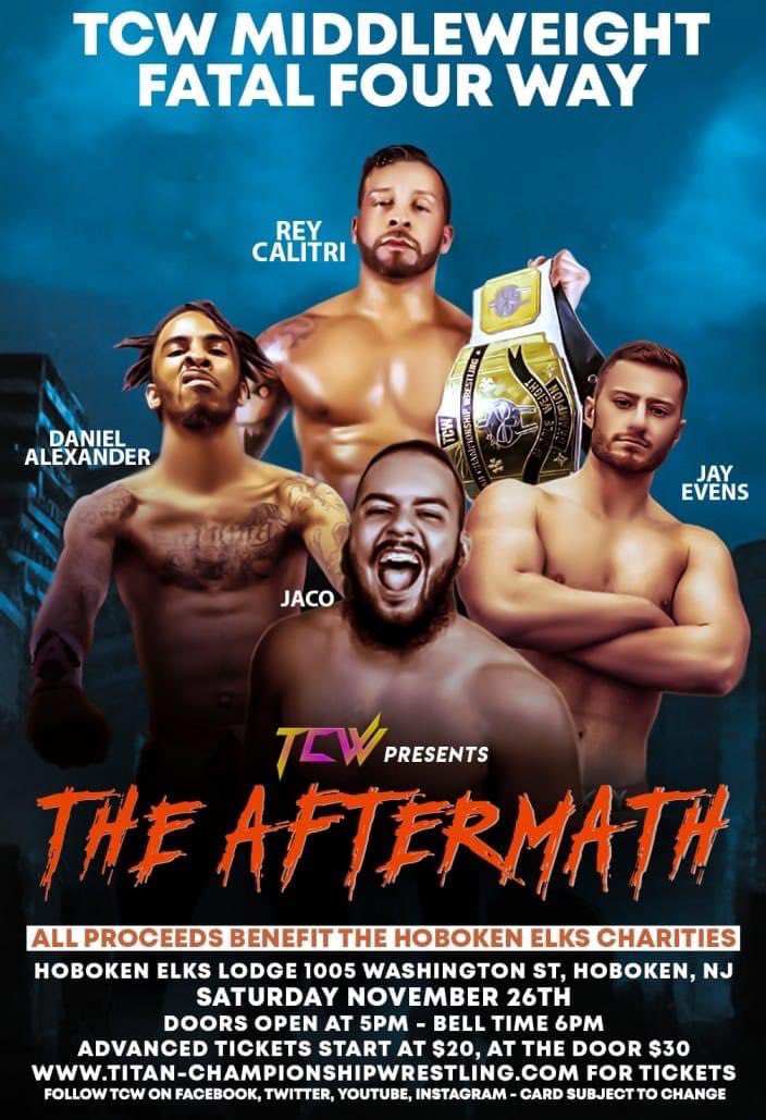“I’d love to come to one of your shows but they are always deep in Jersey.”

This Saturday I’ll be in Hoboken! I believe not far from the PATH! Come see me do my thing at <a href="/TiTanChampions1/">TiTan Championship Wrestling Entertainment</a> with my boy <a href="/CalitriRey/">The Shining Star Rey Calitri</a> #SupportIndieWrestling