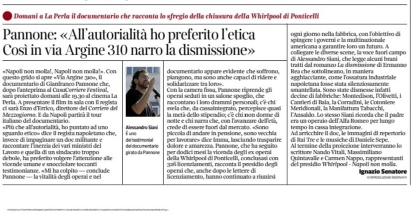 Domani, 24 novembre, il tour di #viaargine310 comincia dalla Sala Cinema Perla di Napoli. App.to alle 19:30 con <a href="/enzoderrico45/">enzo d'errico</a>, Direttore del Corriere del mezzogiorno, e gli operai del Presidio Whirlpool Napoli non molla. Vi aspetto! 
Bartleby Fillm
<a href="/RaiCinema/">Rai Cinema</a>