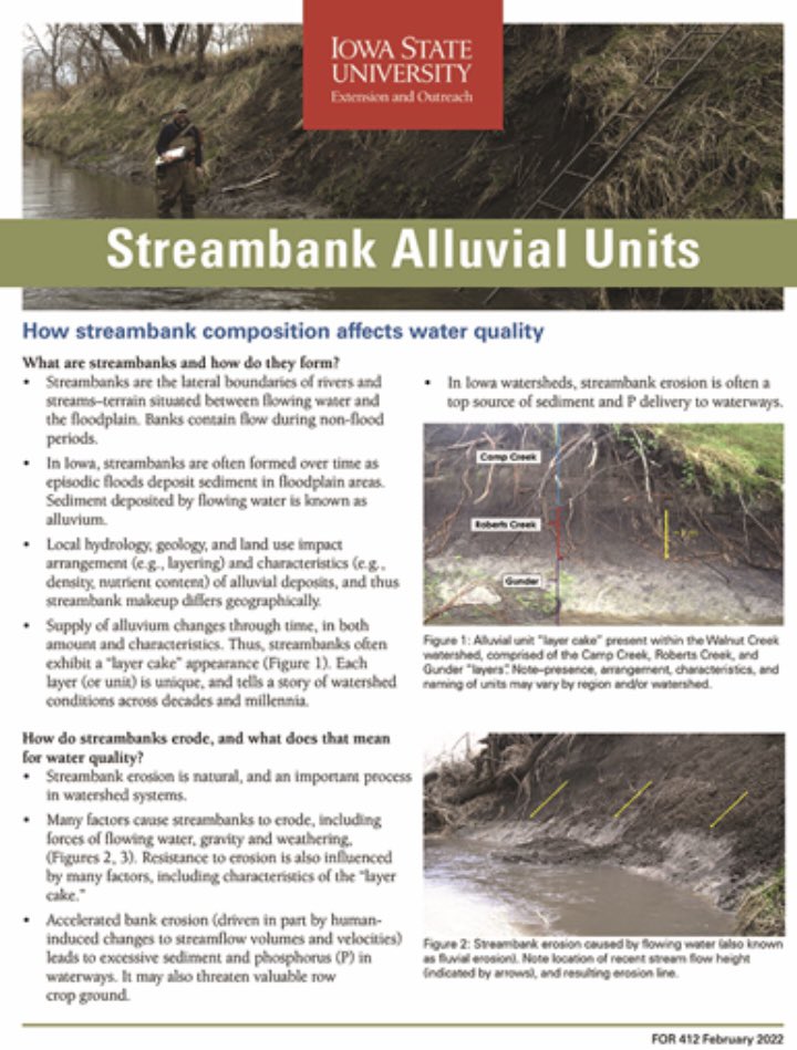 drbillyjbeck's tweet photo. #Streambanks have different “layers”.
Each w/ varying: #erosion processes; #phosphorus content
How do “layers” impact #Iowa #waterquality? Quick, non-tech, pub from @ISUANR :
https://t.co/74QmgEnDGx https://t.co/cjerN8bAjA