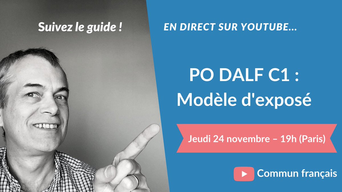 communfrancais2's tweet photo. [Rappel] Le jeudi 24/11 à 19h (Paris), je vous invite à un direct sur YouTube consacré à la production orale du DALF C1.
➡https://t.co/Qm7XaKcglT
Nous verrons ensemble une méthode en 3 étapes pour préparer un exposé (monologue suivi) efficace.
#fle #ProductionOrale #dalfc1 https://t.co/l9ajVex4g1