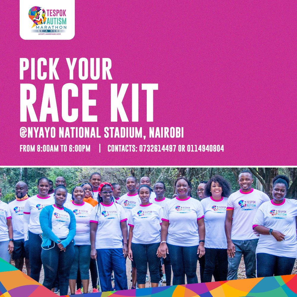 Your TESPOK Autism Marathon kits are ready &amp; available for collection from today! We've set up a collection point at the Nyayo National Stadium, Nairobi. Find us at the VIP entrance to collect your kit and get any questions answered. 

In case of anything, call 0732 614 497.