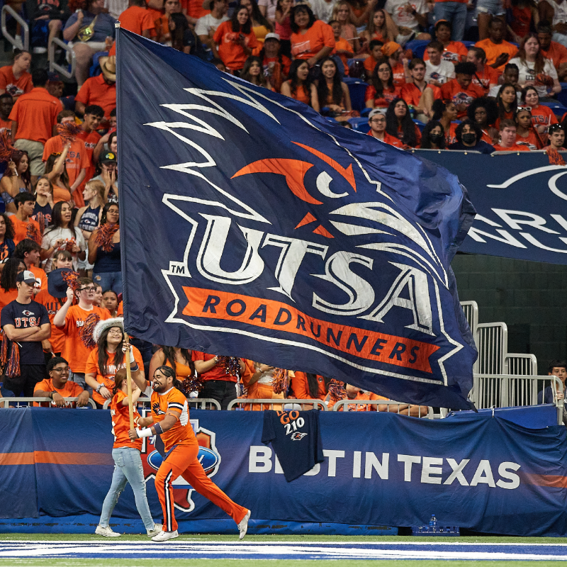 UTSA's tweet photo. This has been another historic season for UTSA Football and we couldn't have done it without all the fans. Let's pack the Alamodome on Dec. 2 and win another championship! #LetsGo210 #BirdsUp #PacktheDome