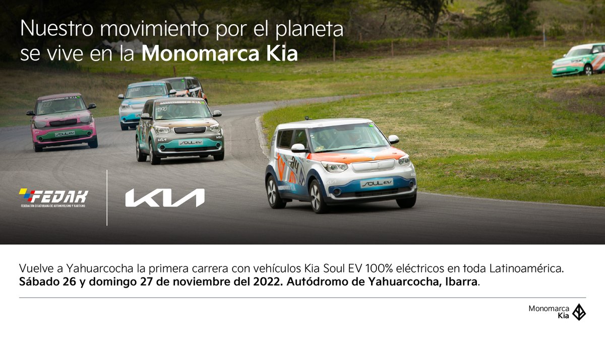 kia_ecuador's tweet image. Disfruta del automovilismo de una forma diferente, con la primera Monomarca eléctrica del país. Este sábado 26 y domingo 27. ¡Te esperamos! 

#Kia #KiaEcuador #Monomarca #Automovilismo #Yahuarcocha