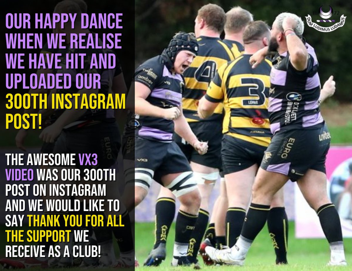 cliftonrugby's tweet photo. We have officially posted 300 times on our growing Instagram page!🥳

Thank you to all our supports for the continuous likes, sharing and watching you do for us!

Celebrating 150 years of Clifton RFC.💜🖤

#cliftonrugby #rugbyteam #supportheteam #milestone https://t.co/rq21EAvjZ2